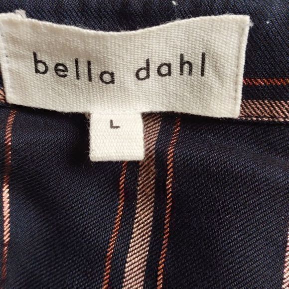 Bella Dahl Shimmer Stripe Tie Waist Open Collar Button Up Blouse Sz L - Picture 13 of 15